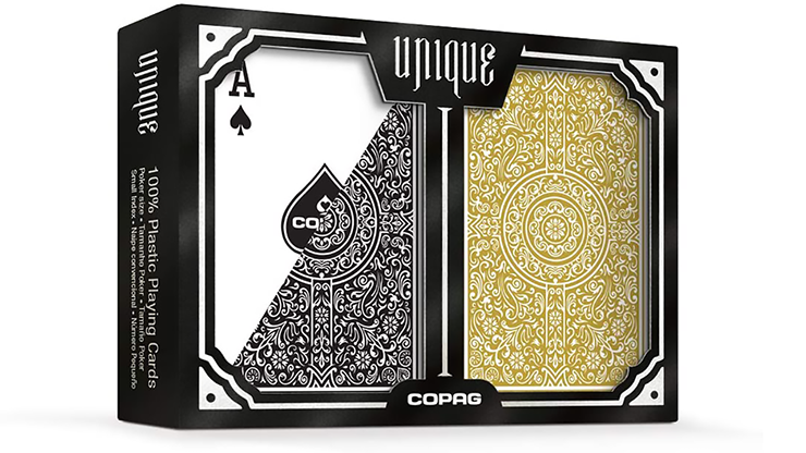 Copag Unique Plastic Playing Cards Poker Size Regular Index Black and Gold DoubleDeck Set